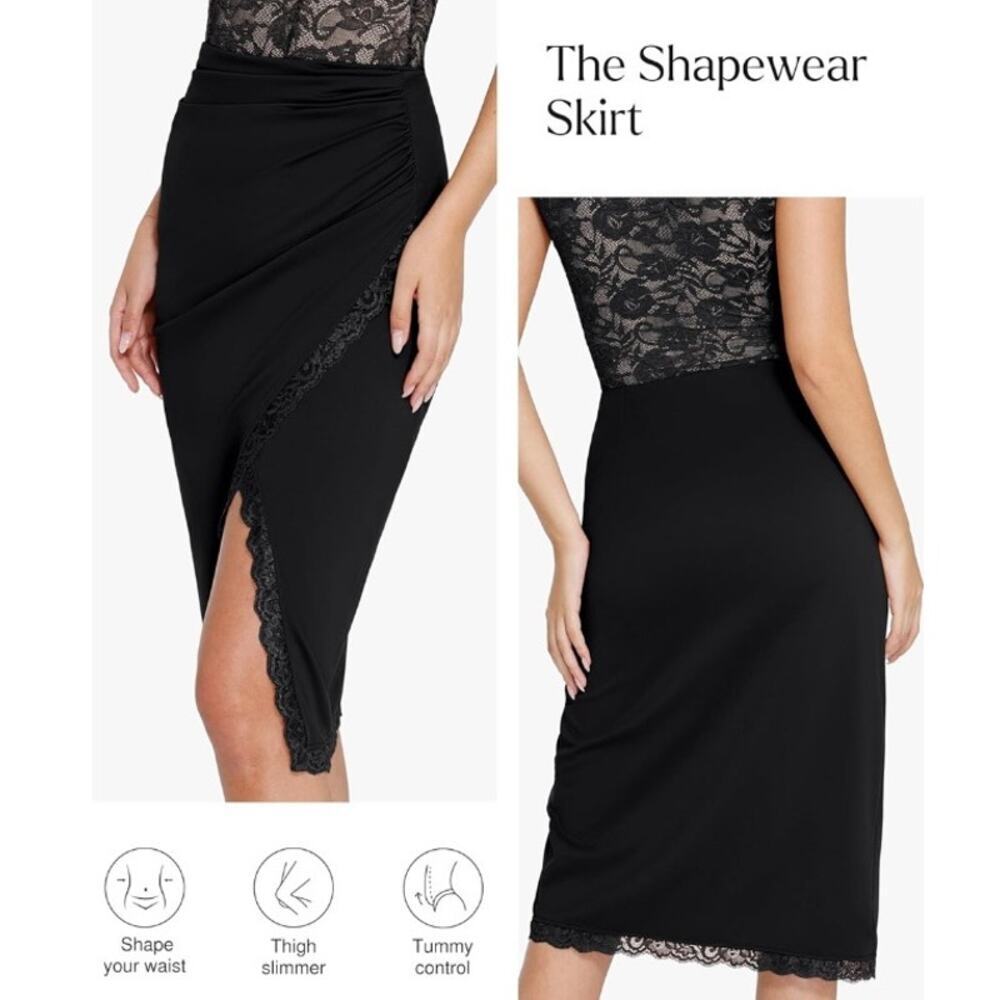 Popilush Shapewear Corset Skirt Black Lace Midi Built-In Control Size S NEW
